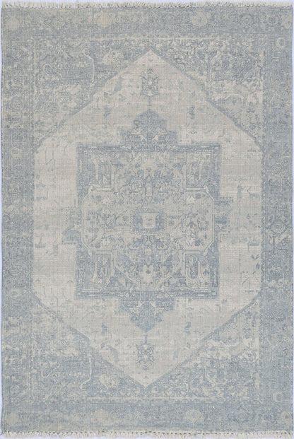 Agraba 10 White & Blue Wool Blend Rug