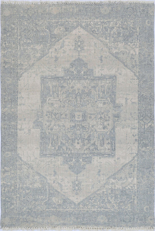 Agraba 10 White & Blue Wool Blend Rug