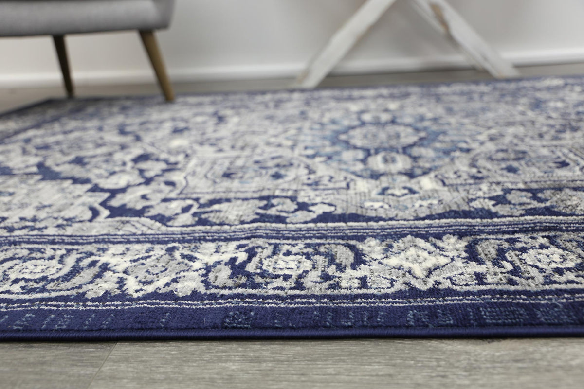 Arya Rosette Traditional Navy Rug