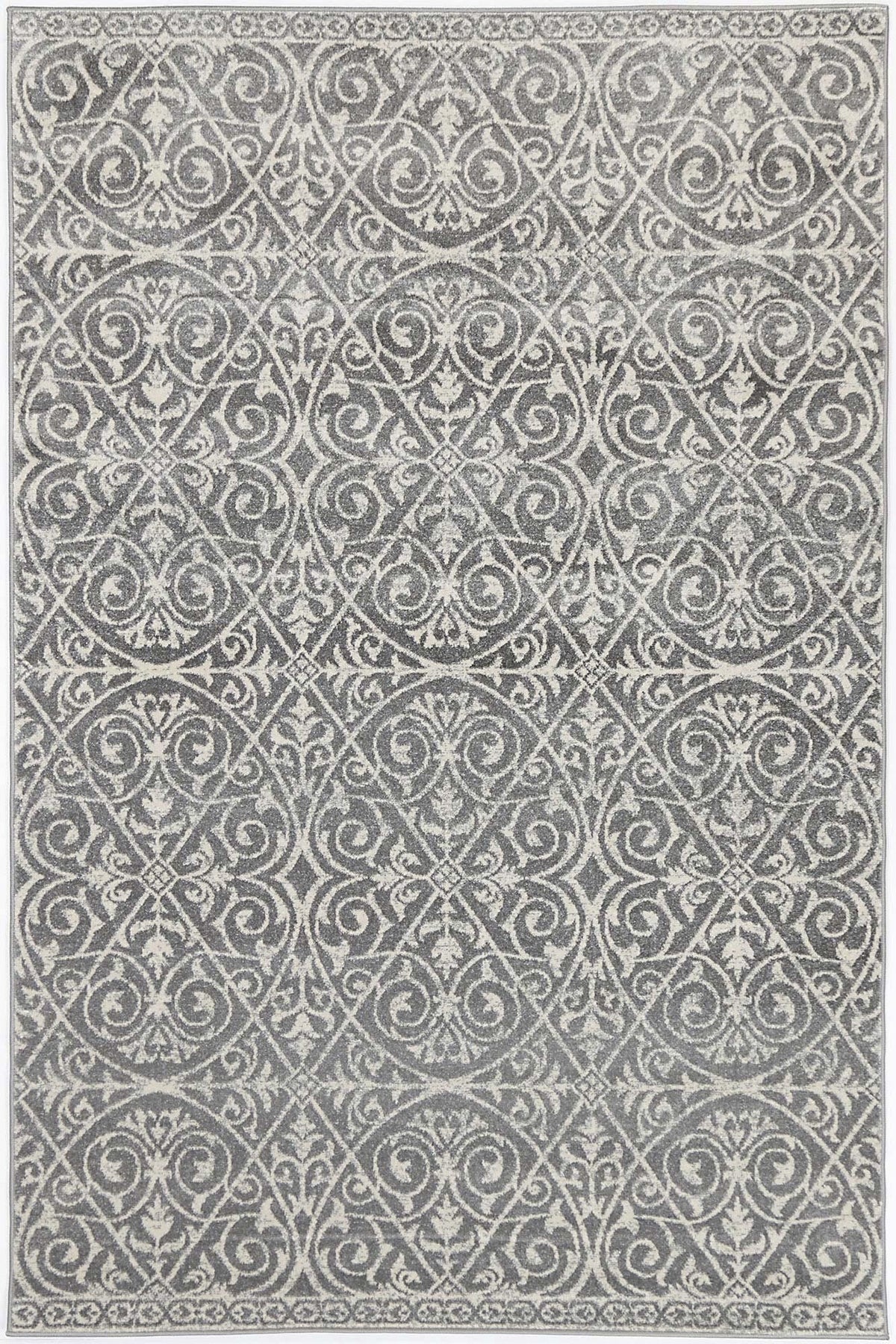 Floral Scroll Grey & Ivory Rug