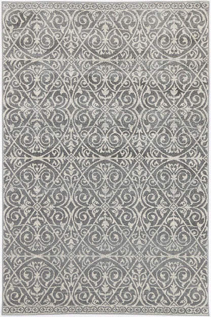 Floral Scroll Grey & Ivory Rug