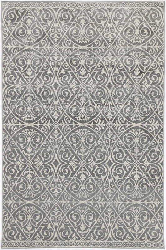 Floral Scroll Grey & Ivory Rug