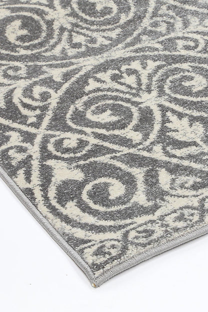 Floral Scroll Grey & Ivory Rug
