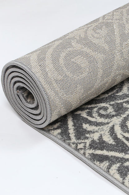 Floral Scroll Grey & Ivory Rug