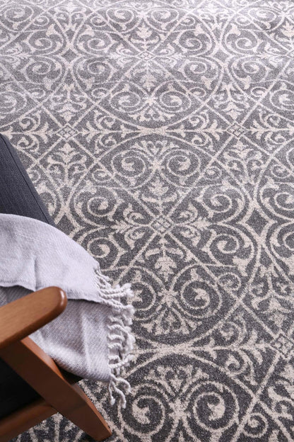 Floral Scroll Grey & Ivory Rug