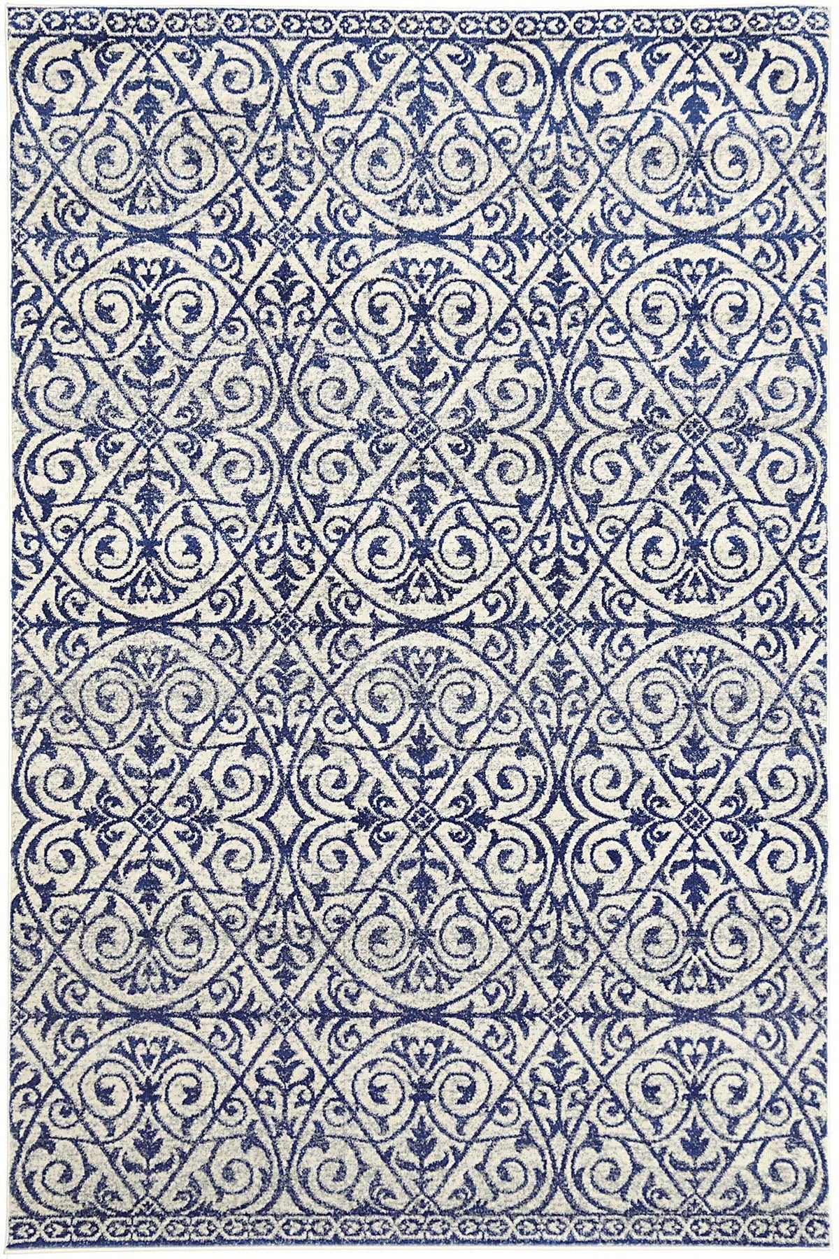 Floral Scroll Blue & Ivory Rug