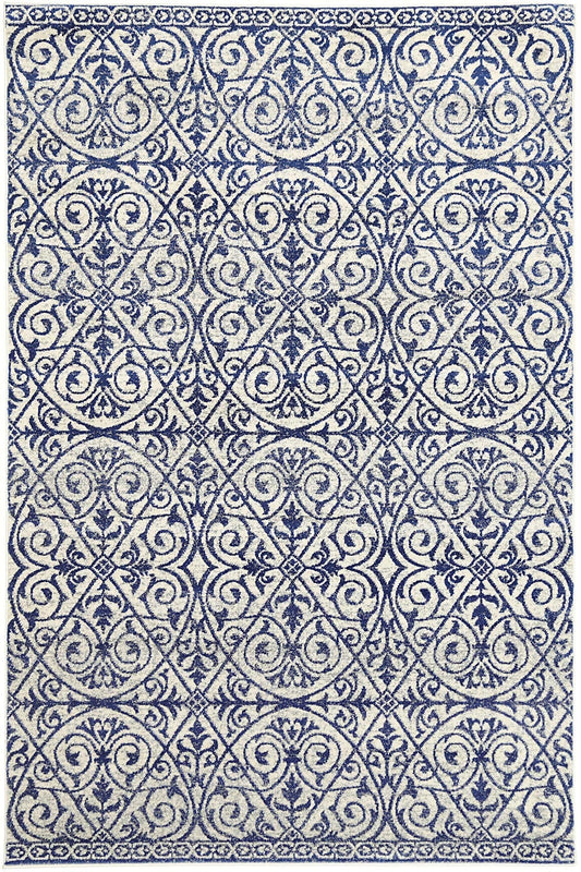Floral Scroll Blue & Ivory Rug