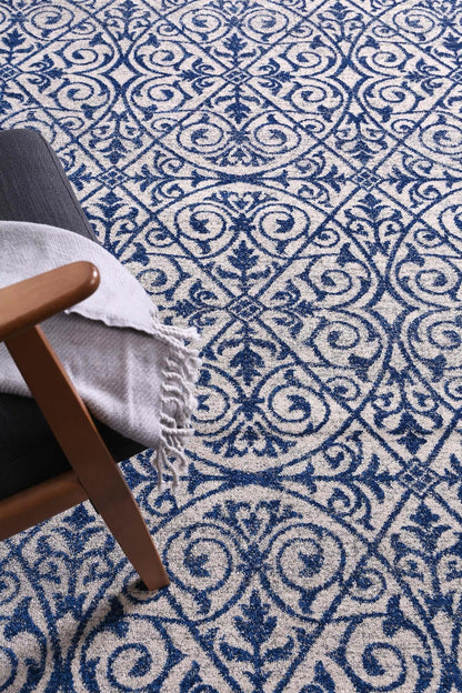 Floral Scroll Blue & Ivory Rug