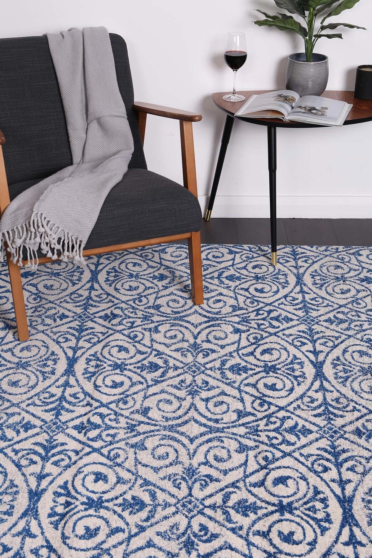 Floral Scroll Blue & Ivory Rug