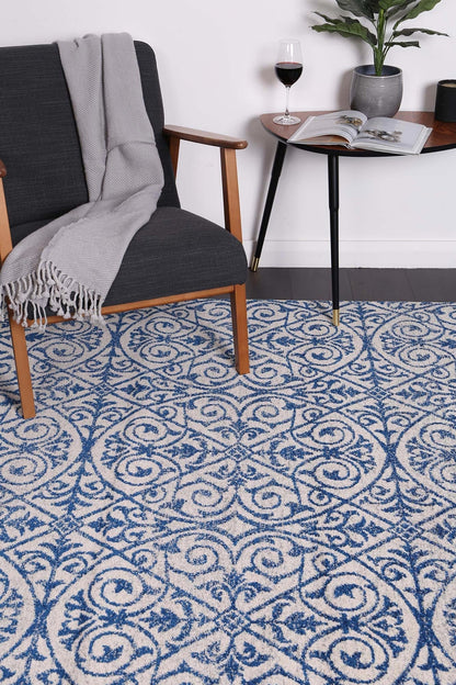 Floral Scroll Blue & Ivory Rug