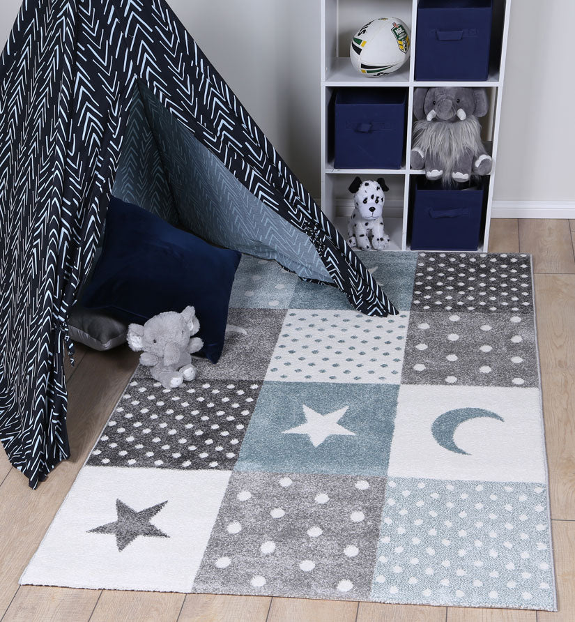 Night Sky Patchwork Grey Kids Rug