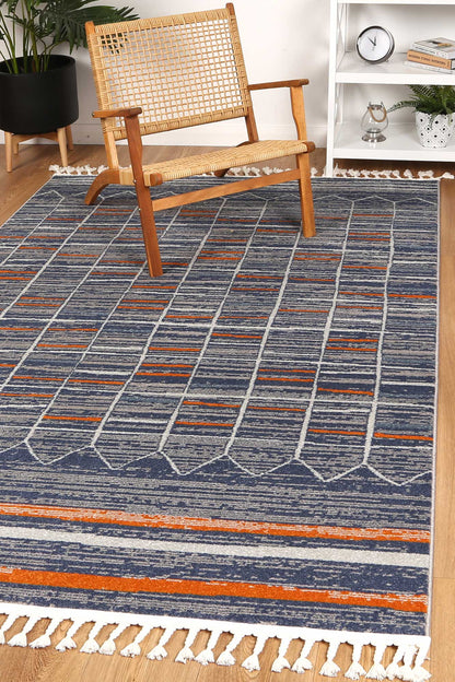 Talca Blue & Orange Contemporary Designer Rug