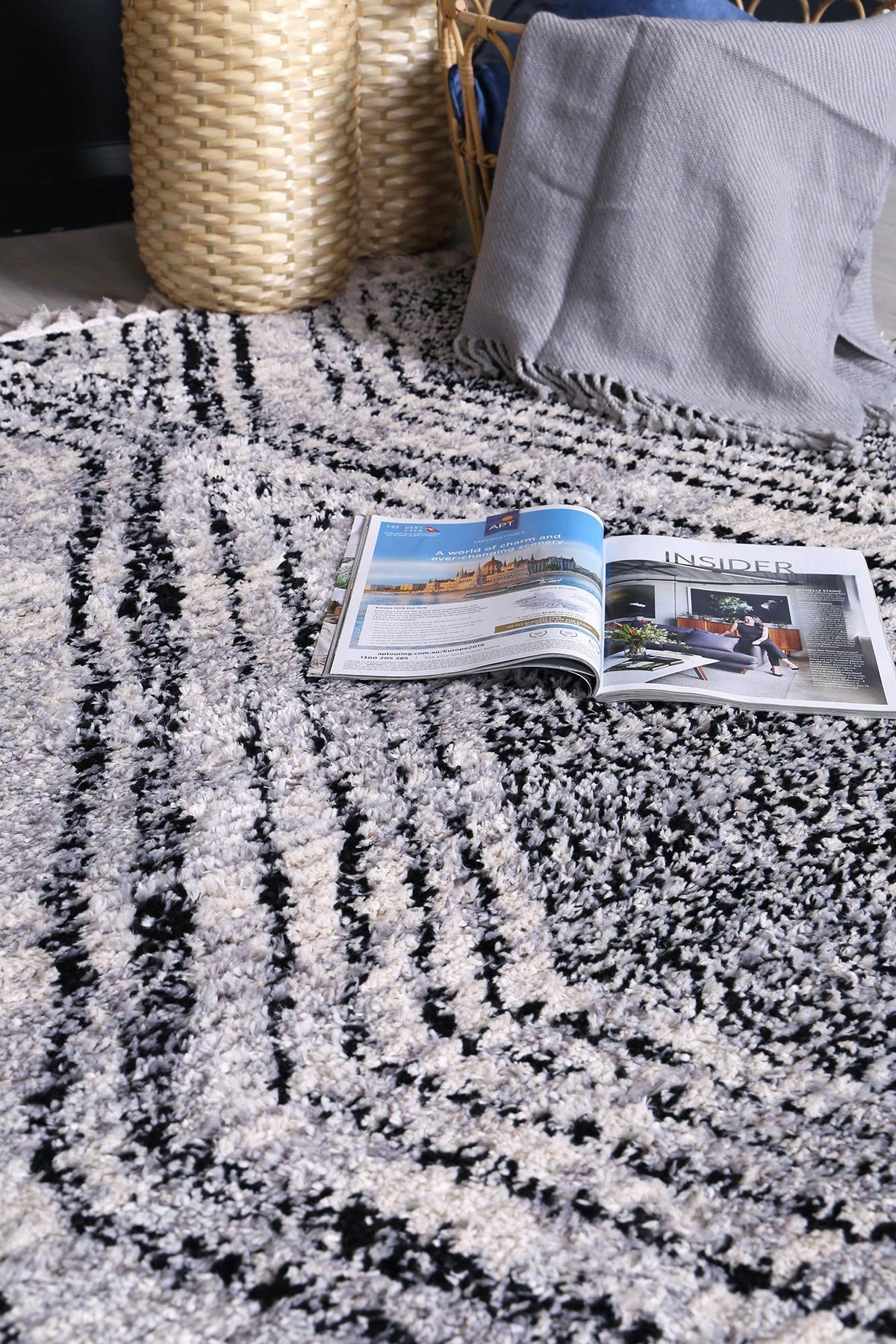 Mansour Harlequin Black & White Geometric Rug