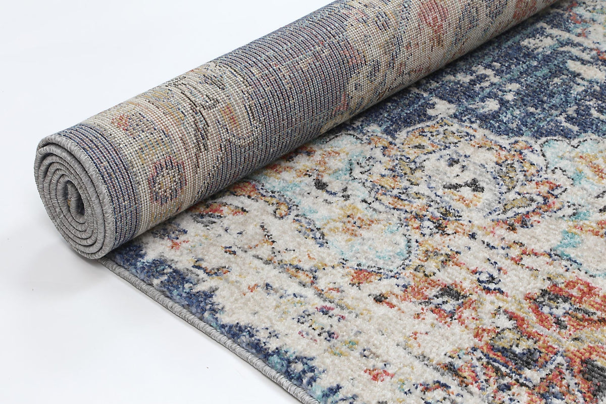 Salsa Hollow Medallion Transitional Navy & Multi Rug